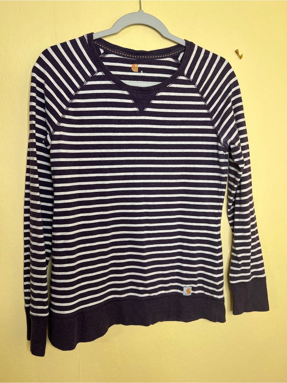 Carhartt Women’s purple and White Striped Long Sleeve Crewneck